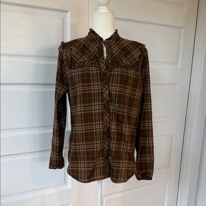 Nili Lotan Dark Brown Checkered Button Down Shirt